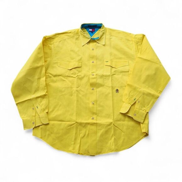 Tommy Hilfiger Vintage 90s Double Pocket Button-up Shirt Solid Yellow Men's XL - Picture 1 of 9